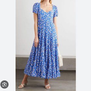 Rixo London Tamara Blue White Flower Print Maxi Dress